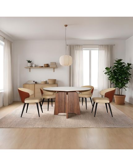 [4 Seaters Dining Set] DTB-8851-6DTR130+CHR-DC431-F25-5CH