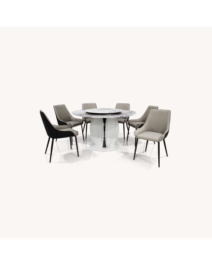 6 Seaters Dining Set [DTB-HT2403-6DTRI35+CHR-HT2403-5CH]